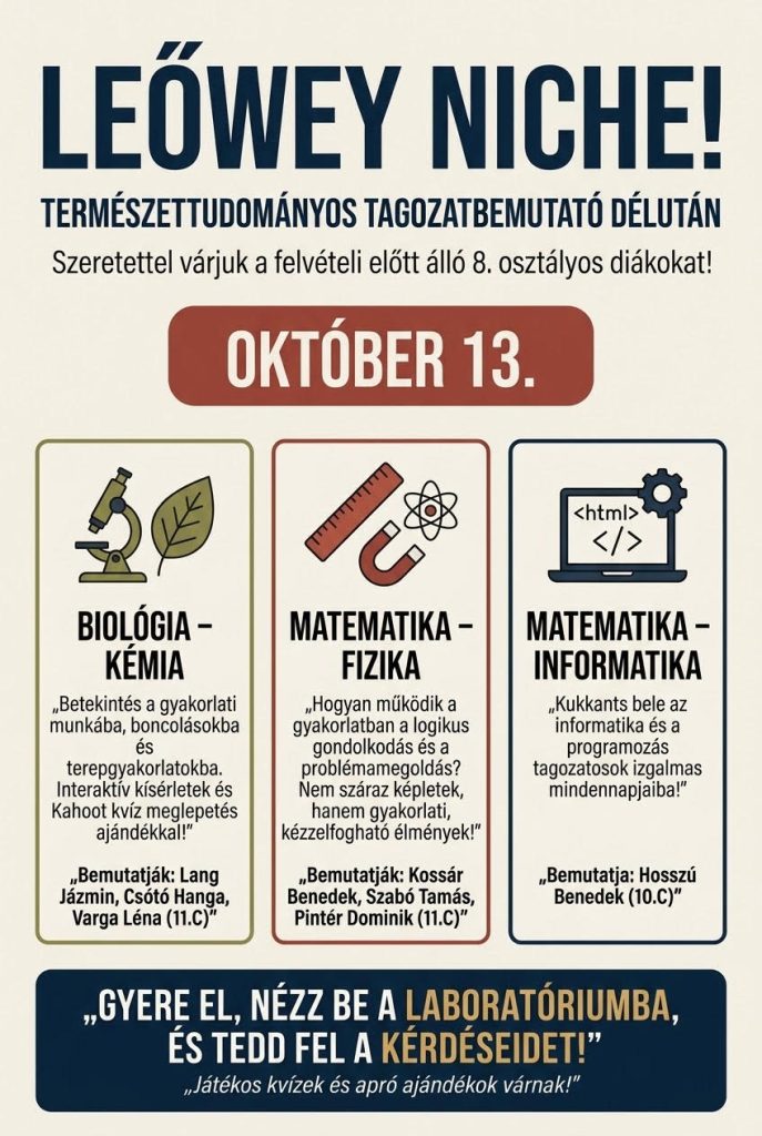 , Vár a természettudományos tagozat!